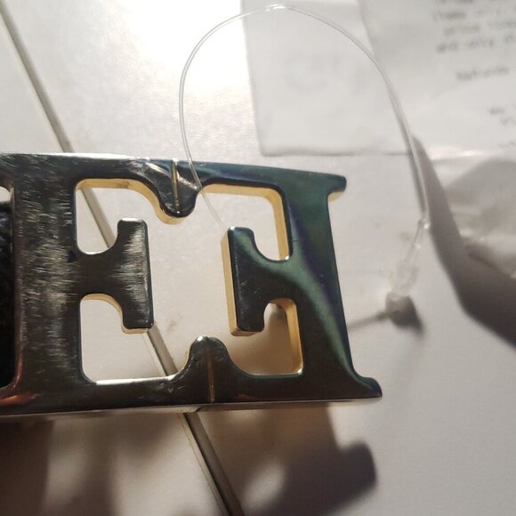 ESCADA Blue Reptile Embossed Leather Belt with Double "E" Silver-Tone Logo Buckl - Picture 4 of 11